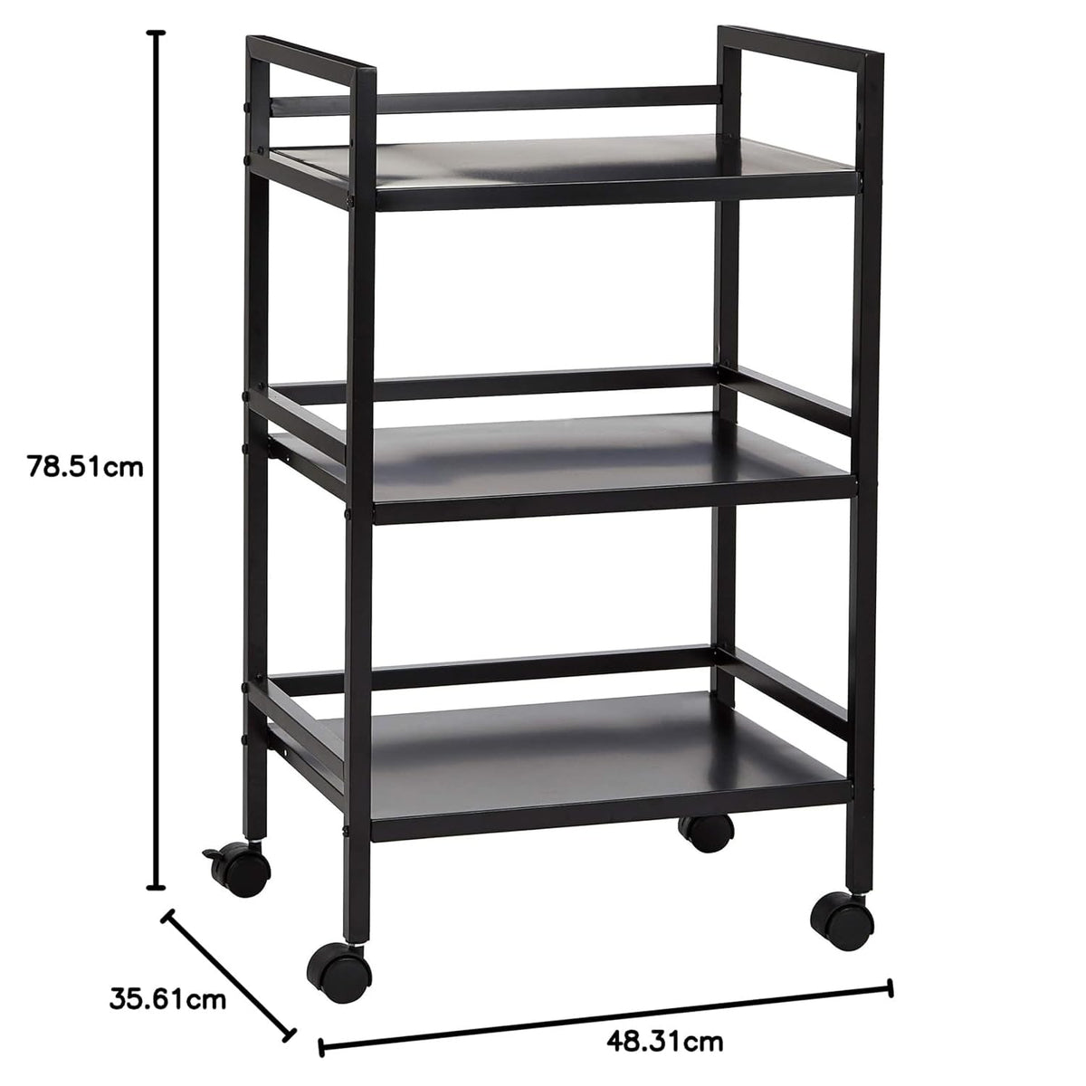 3-Tier Black Metal Rolling Utility Cart N6705