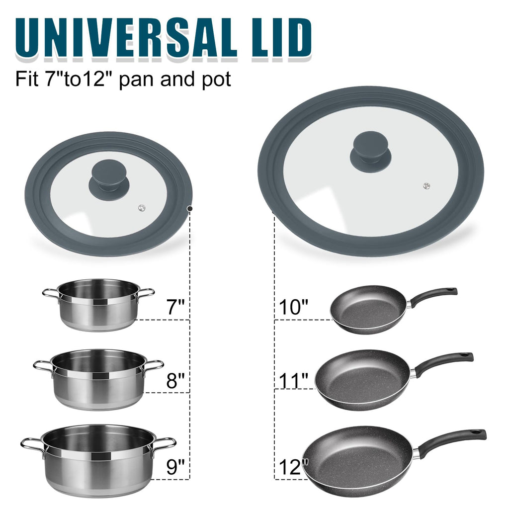 2 Pack Silicone Tempered Glass Universal Lid for Pots Pans and Skillets E171