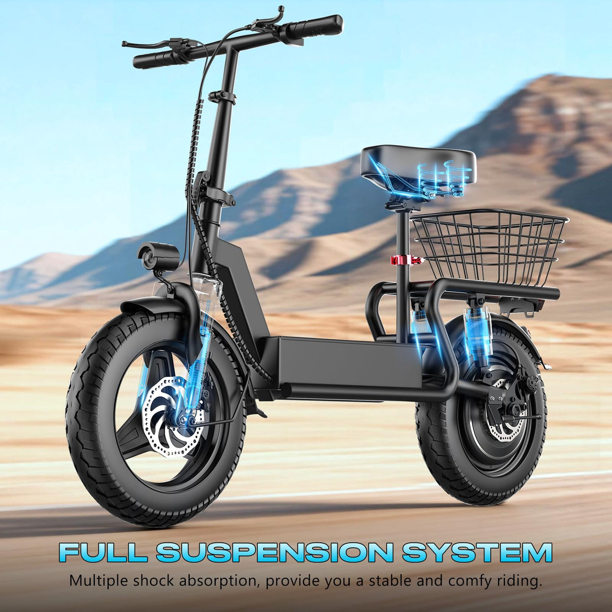 Electric Scooter with Seat, 1000W Peak Motor, 25 MPH, 14" Pneumatic Tires N248311