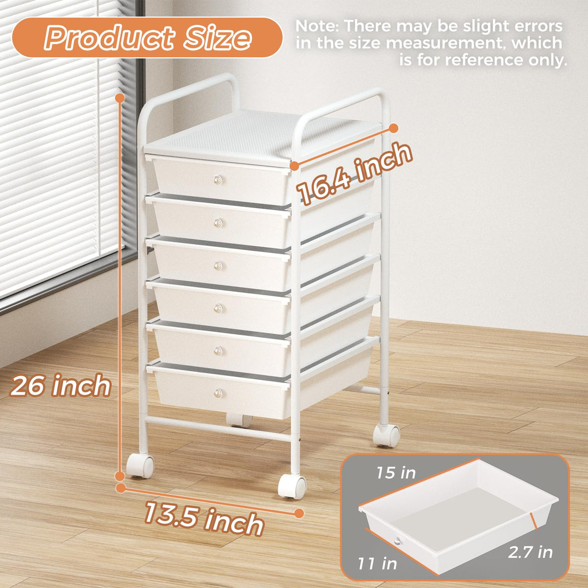 White 6 Tier Rolling Storage Cart with 6 Drawers W76339