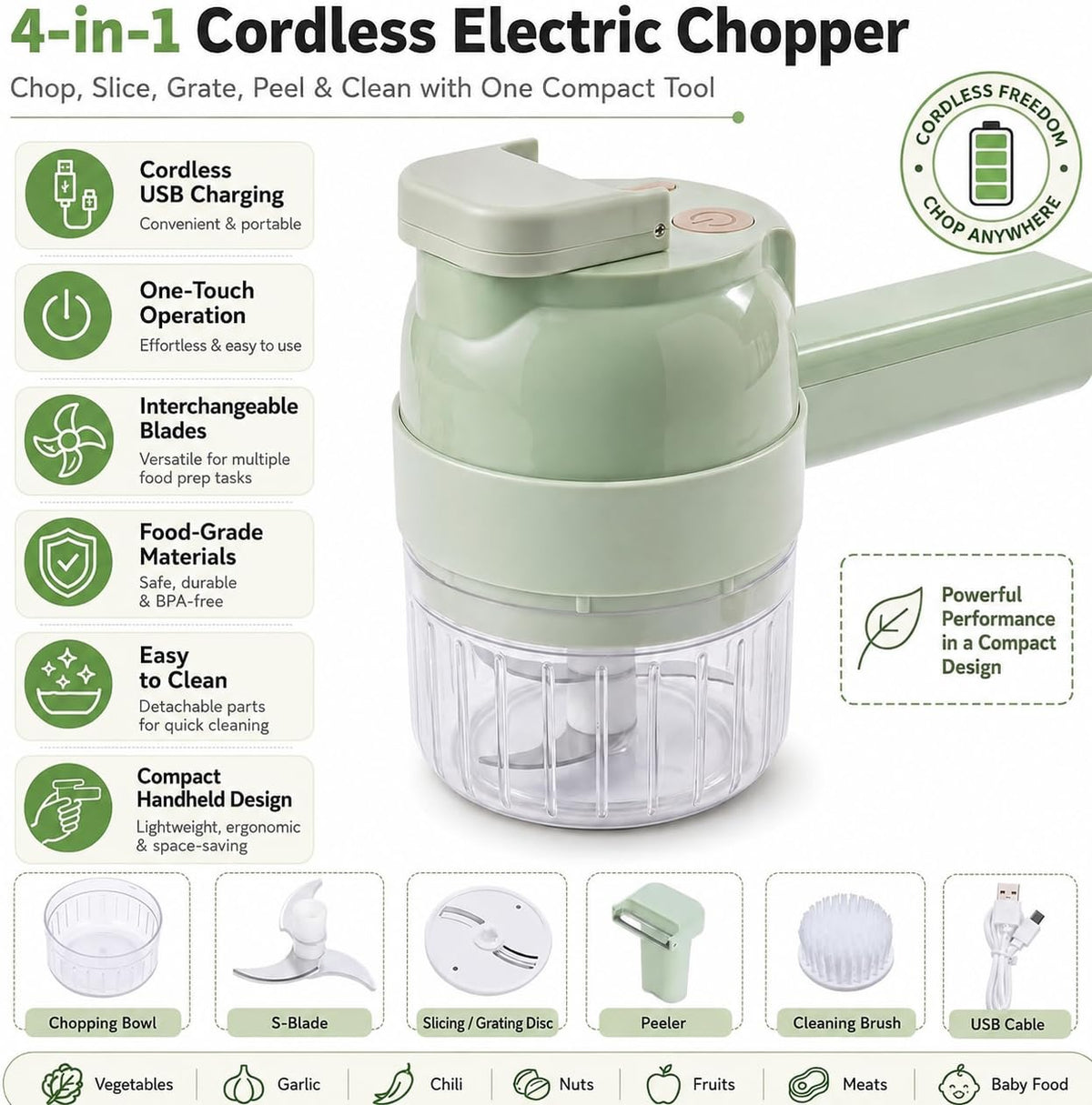4 in 1 Handheld Electric Vegetable Chopper O243479
