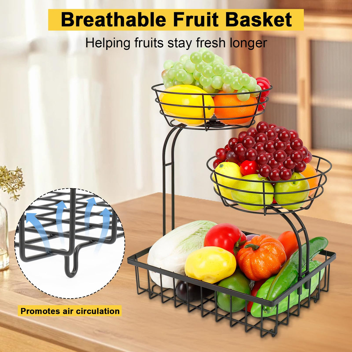 3 Tier Metal Fruit Vegetable Basket T313189
