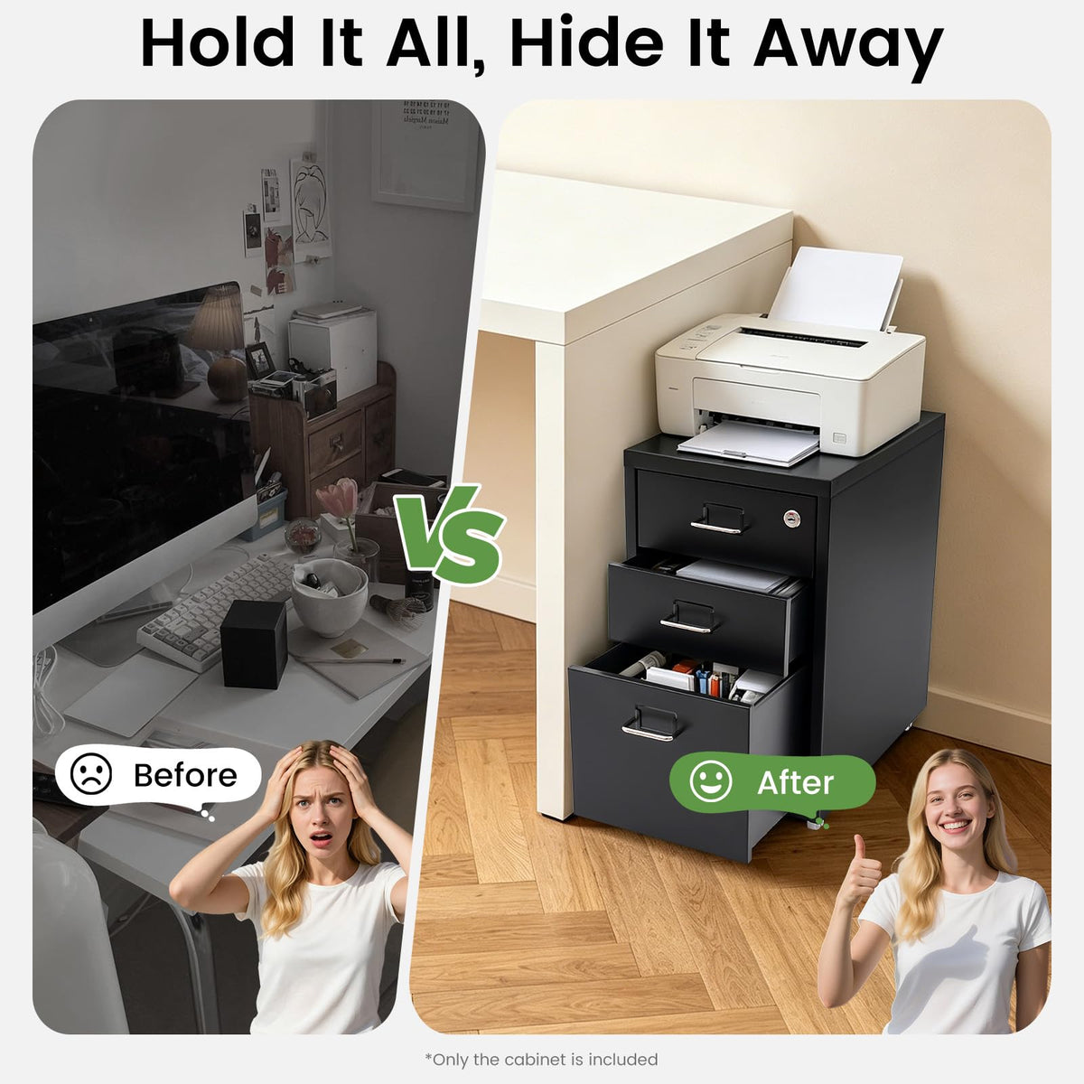 Black 3-Drawer Metal File Cabinet Z911