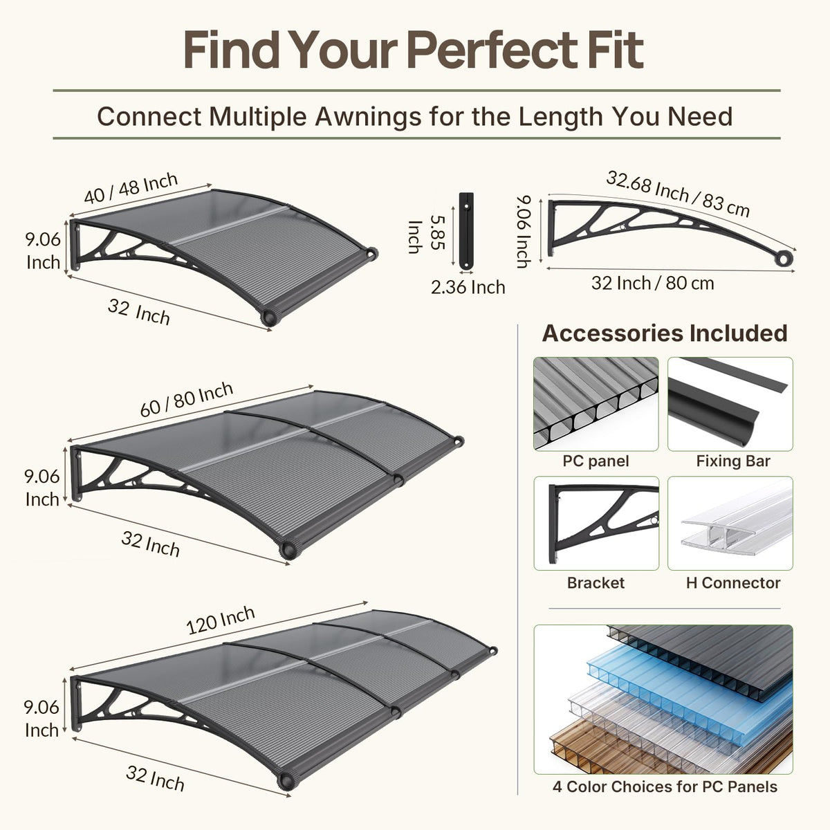 32" x 48" Window Door Awning Canopy with Drainage C731615