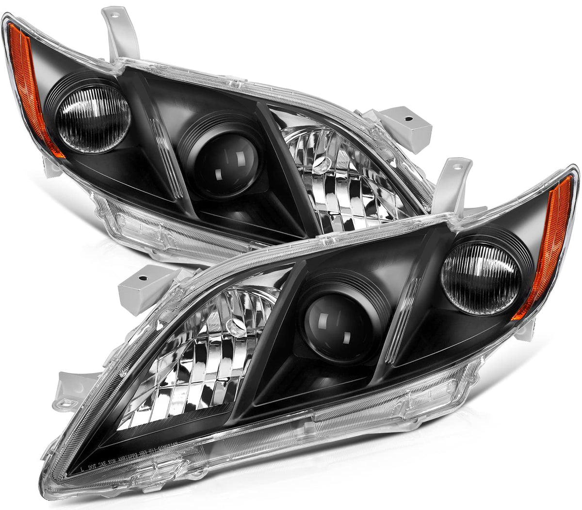 Black Housing Amber Reflector Clear Lens Headlights Assembly Pair G771