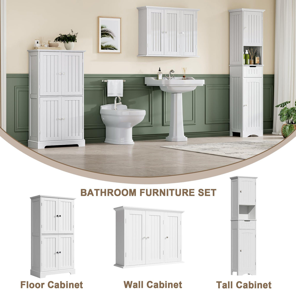 Laundry Cabinet with 3 Doors and Adjustable Shelves V5468