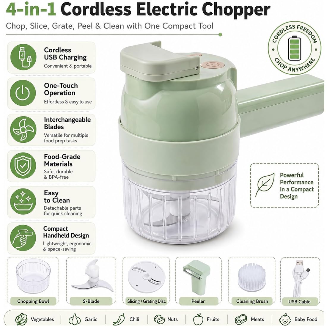 4 in 1 Handheld Electric Vegetable Chopper O243479