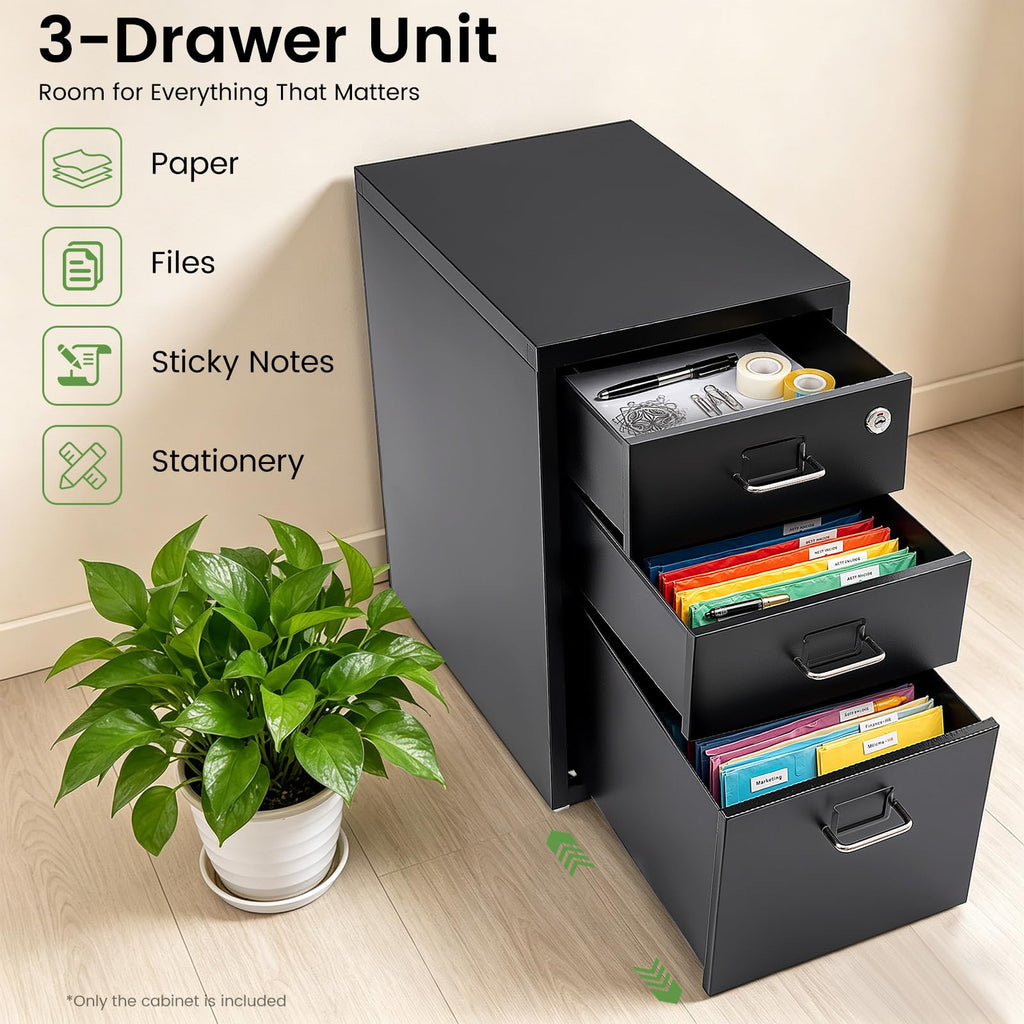 Black 3-Drawer Metal File Cabinet Z911
