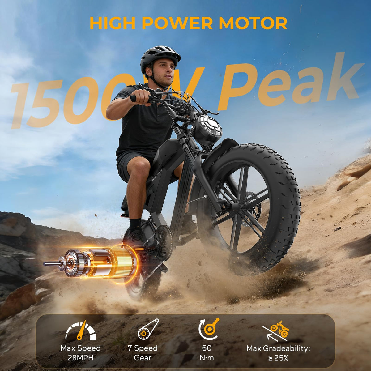 1000W Electric Bike 20" Fat Tire 7-Speed S311880