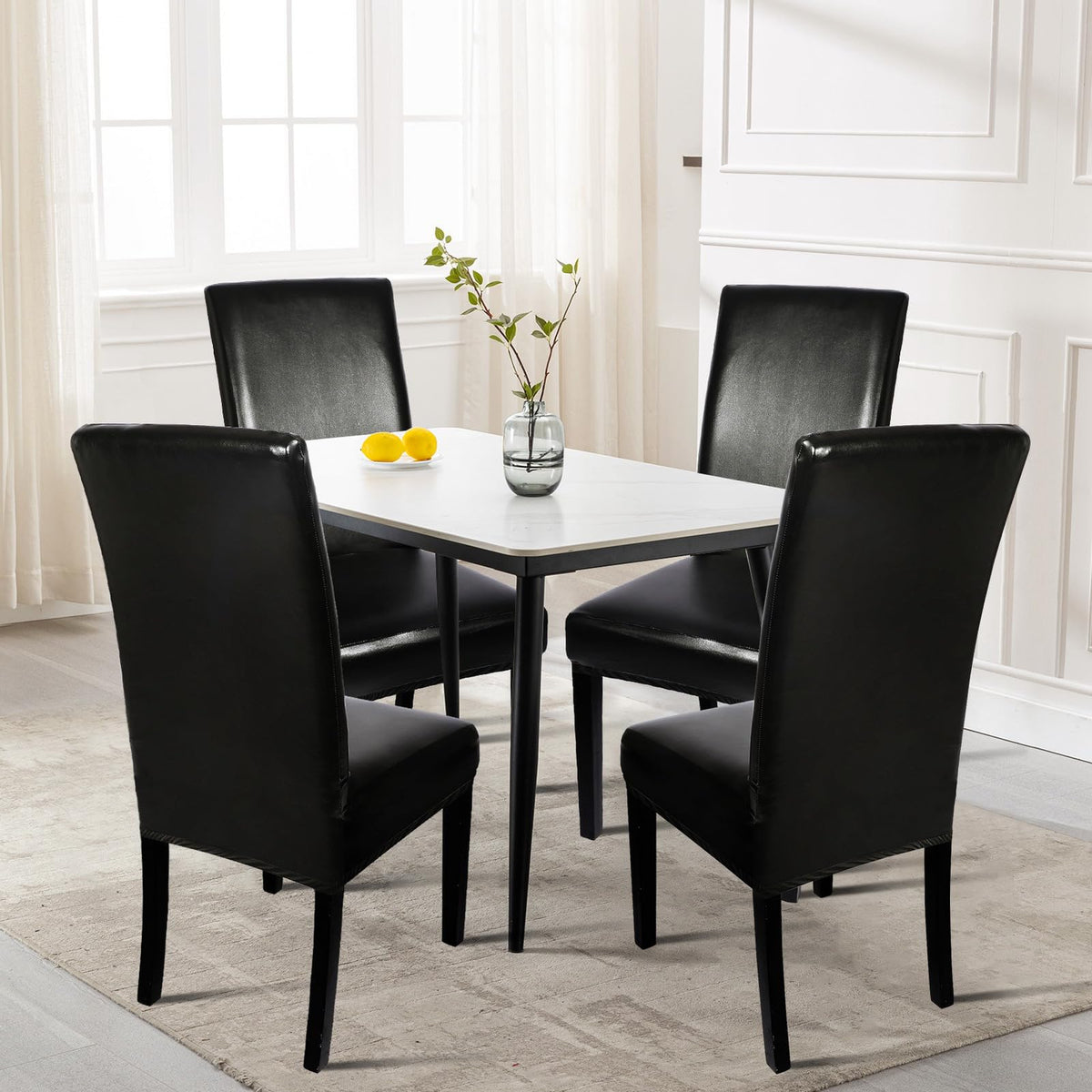 Waterproof PU Leather Dining Chair Covers Set of 4 Black W924