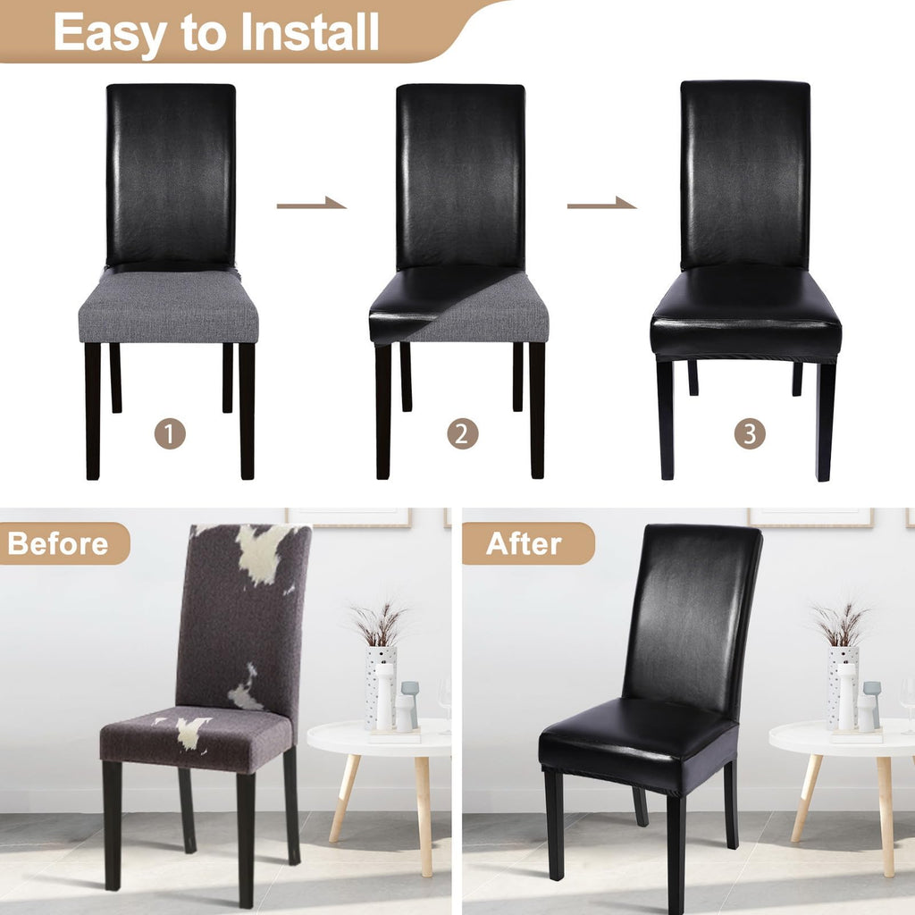 Waterproof PU Leather Dining Chair Covers Set of 4 Black W924