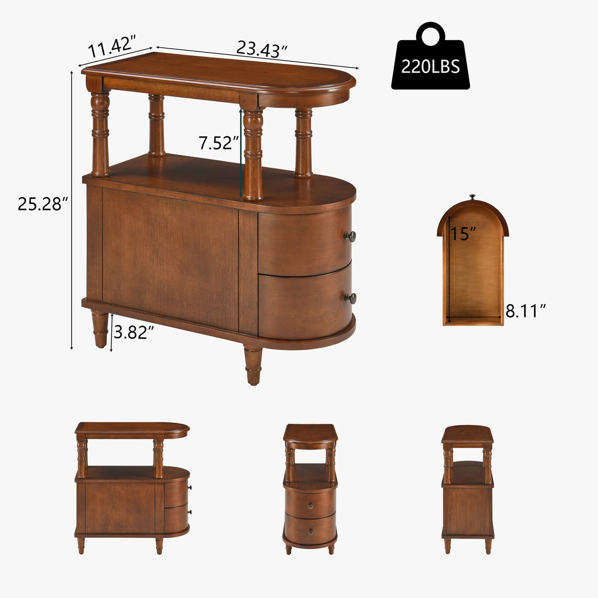Narrow Solid Cherry Wood Side Table with Drawers P604515
