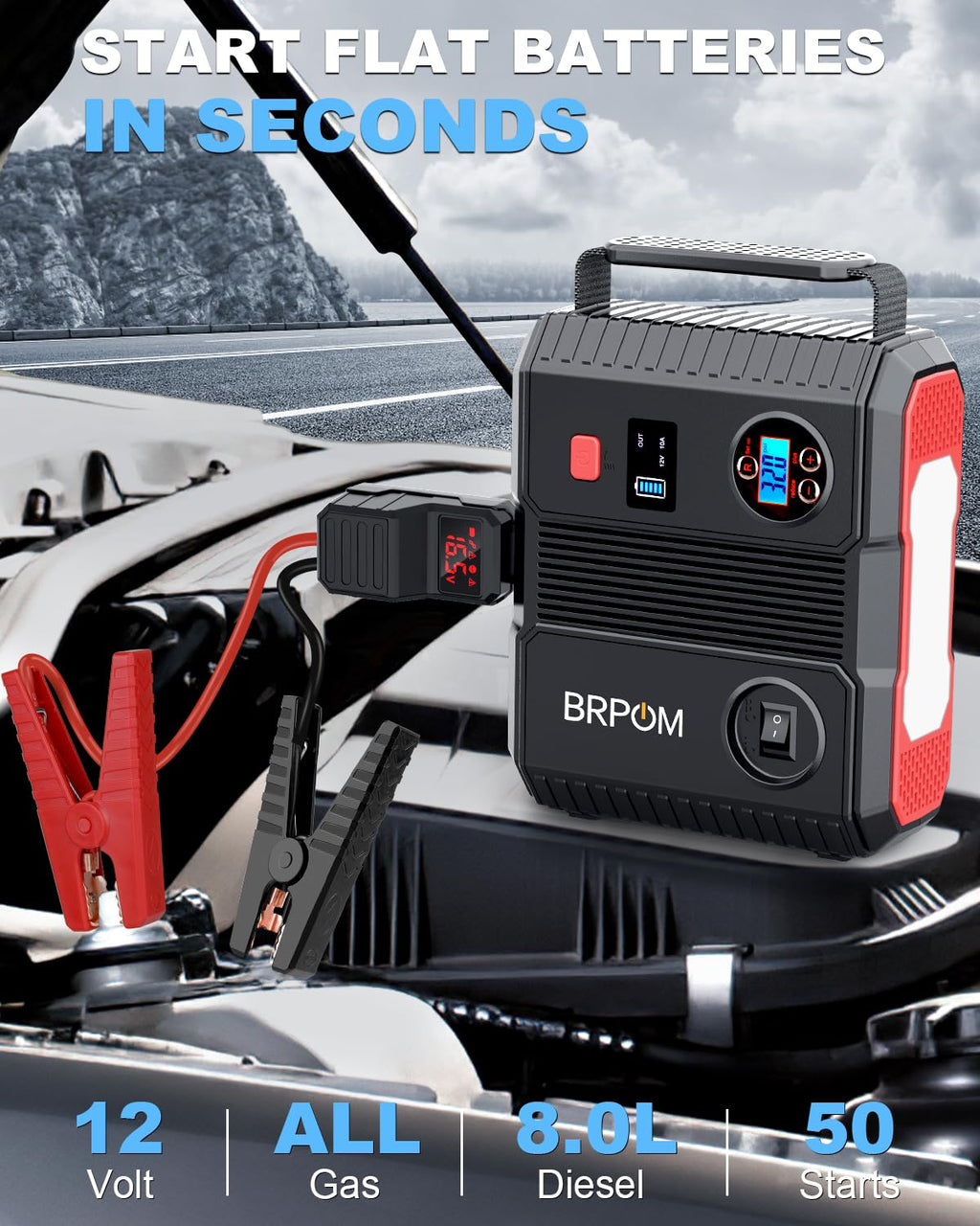 Car Jump Starter with Air Compressor 9000A Peak 26800mah 160PSI 12V F522