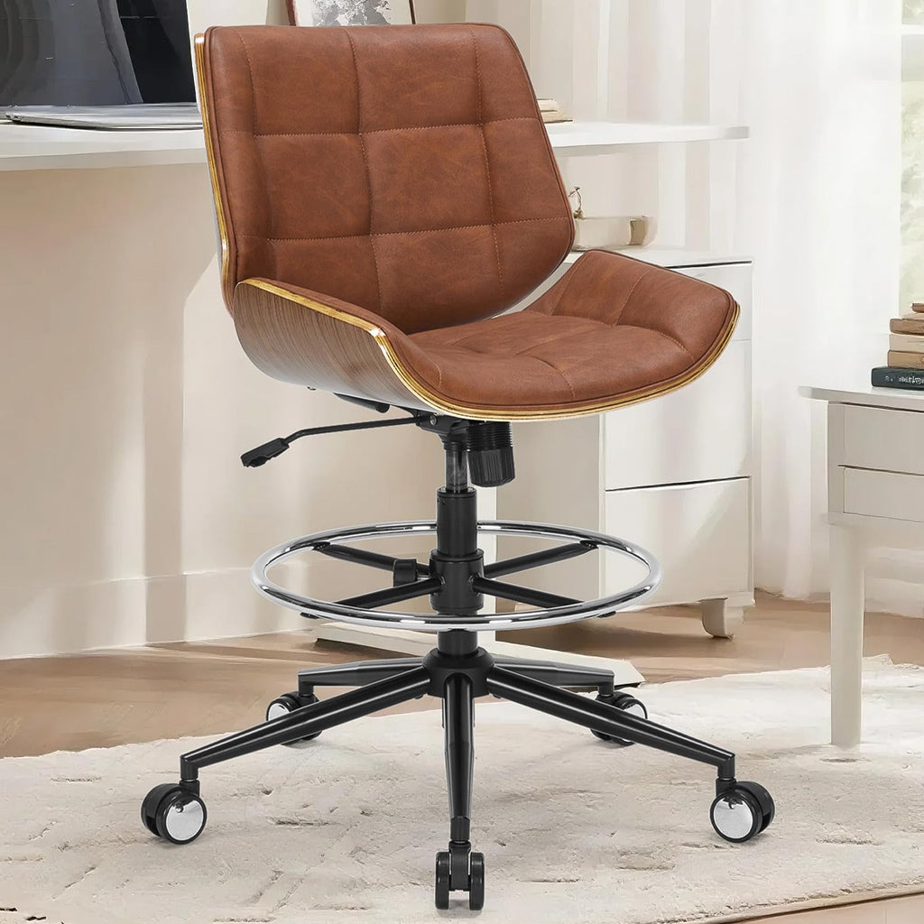 Brown Ergonomic Drafting Office Chair with Adjustable Height and Footrest Ring R8585