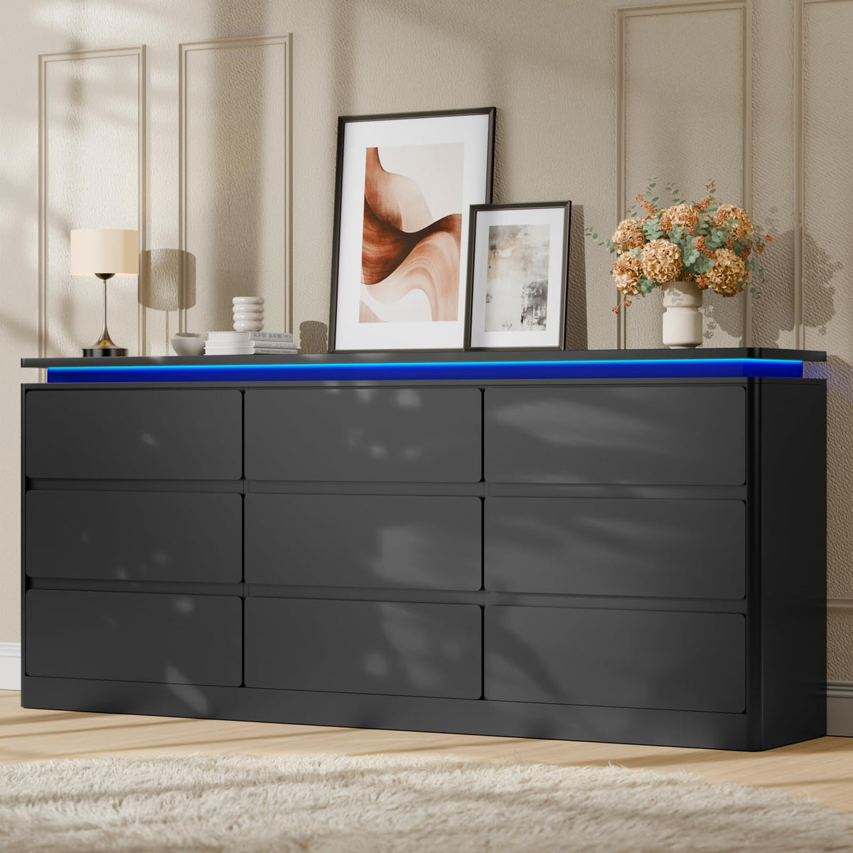 Black 9 Drawer Dresser with LED Lights R109