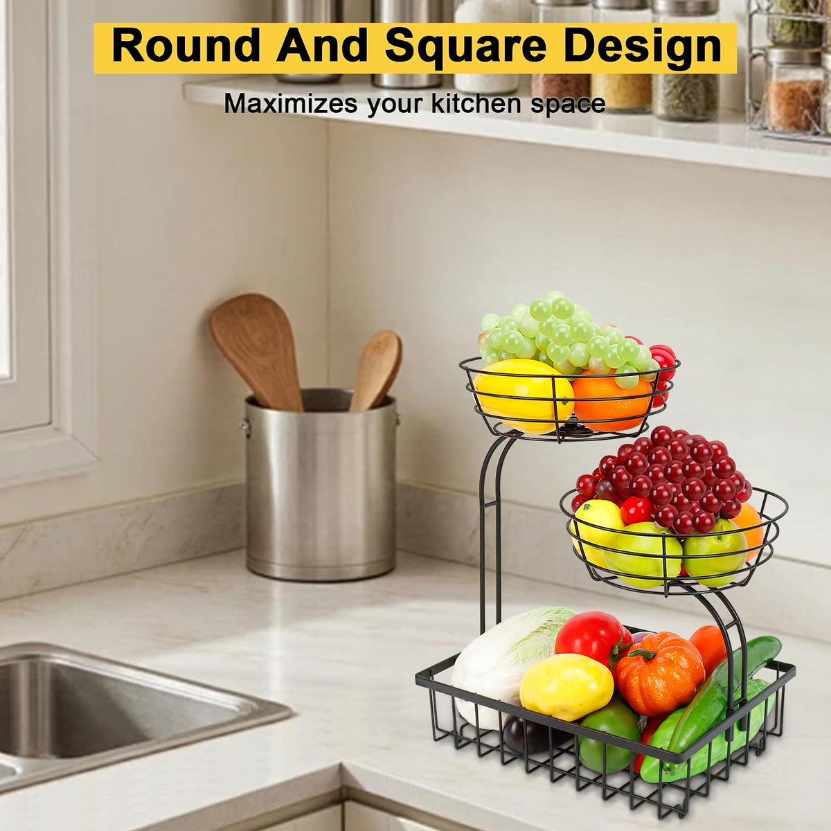 3 Tier Metal Fruit Vegetable Basket T313189