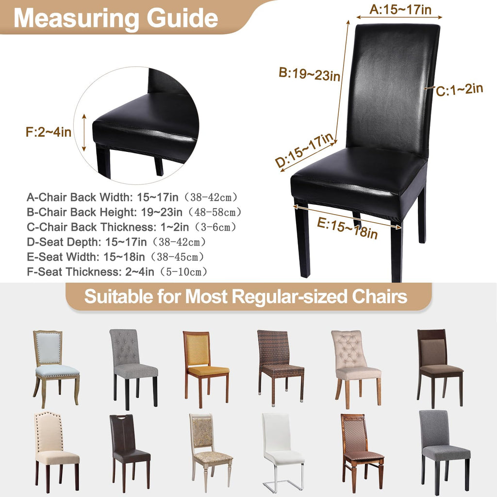Waterproof PU Leather Dining Chair Covers Set of 4 Black W924