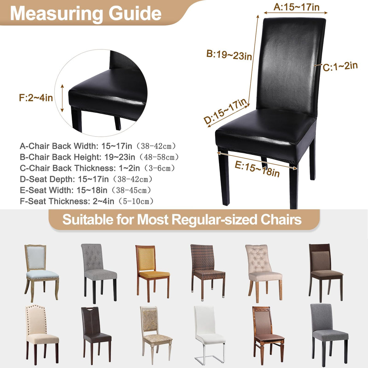 Waterproof PU Leather Dining Chair Covers Set of 4 Black W924