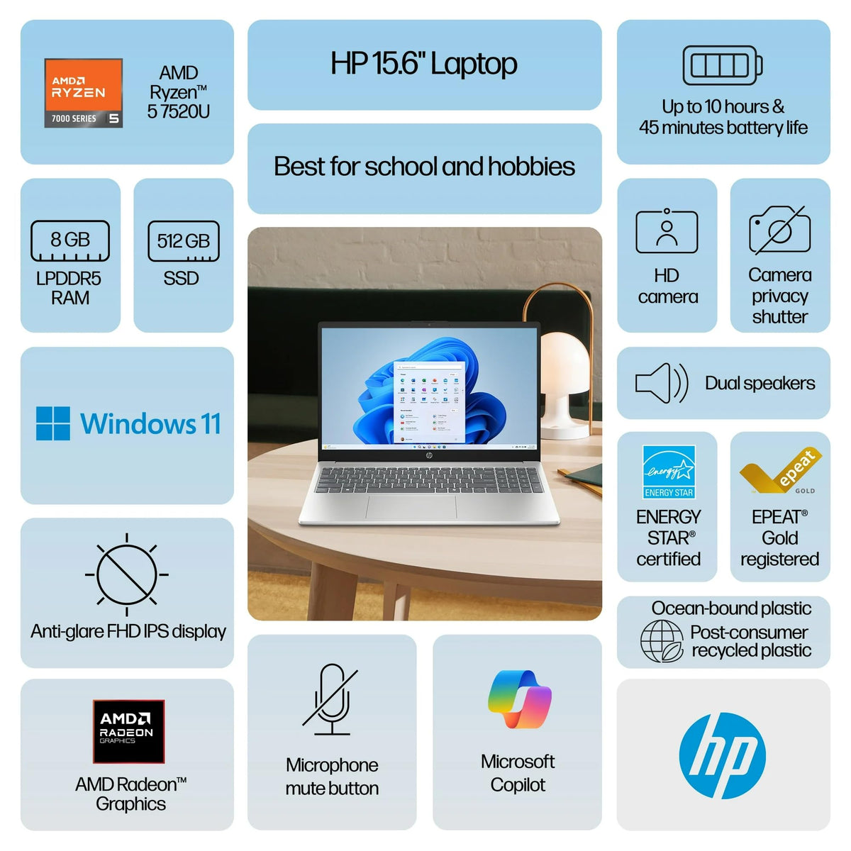 15.6 inch FHD IPS Windows Laptop AMD Ryzen 5 8GB RAM 512GB SSD Natural Silver X7548