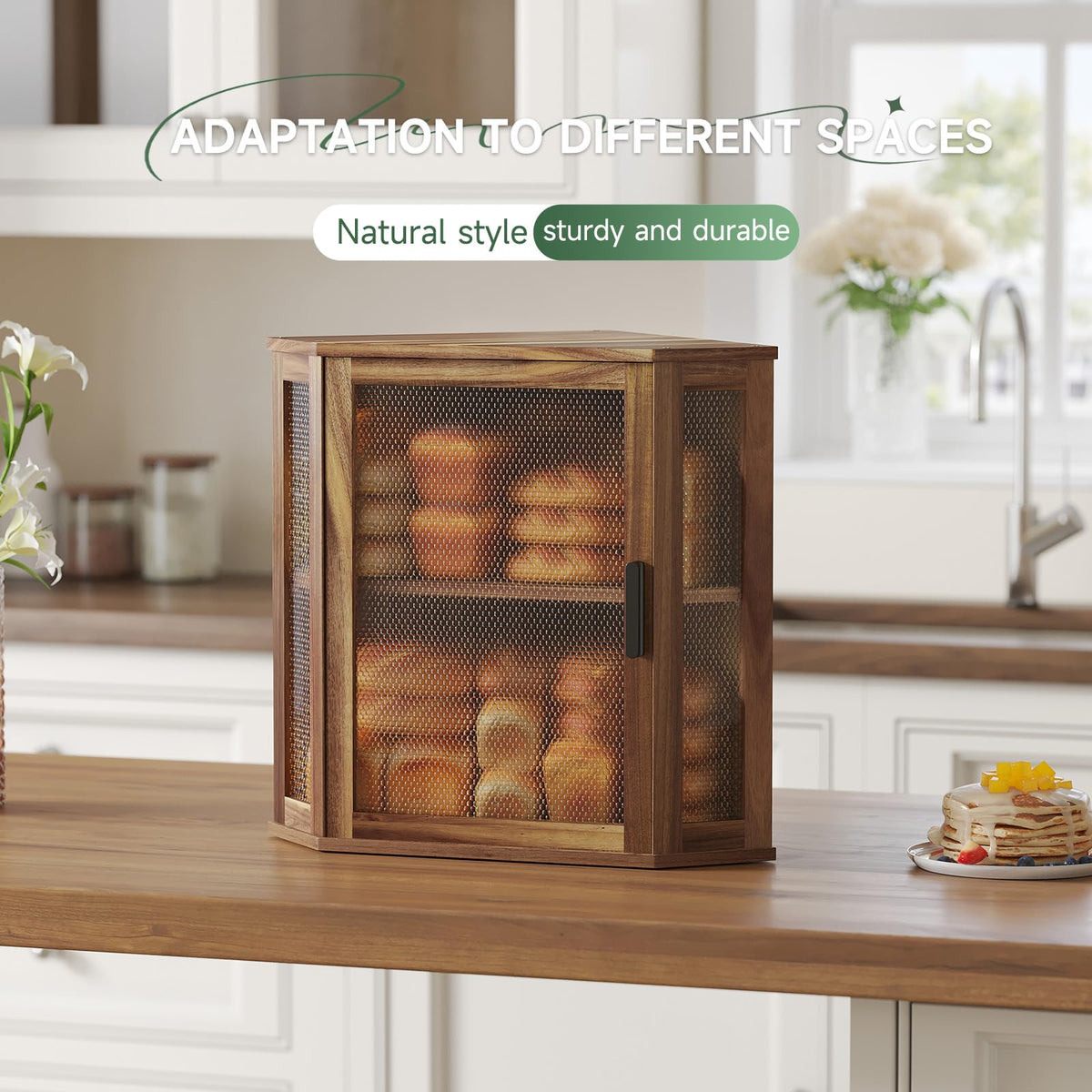2-Tier Acacia Wood Bread Box with Window T2172