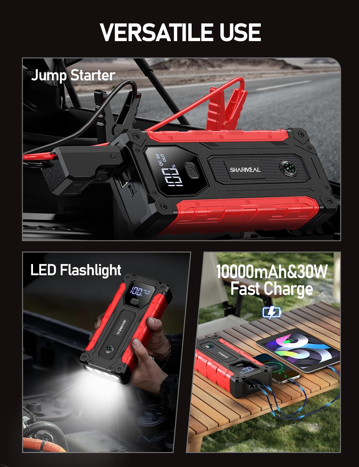 8000A 12V Portable Jump Starter with PD 30W Charger B661483