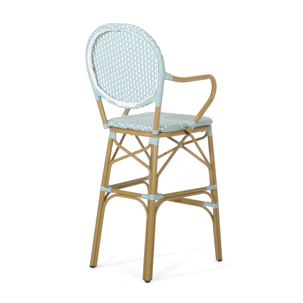 Teal Bamboo Print Wicker Aluminum Bar Stools Set of 2 I690