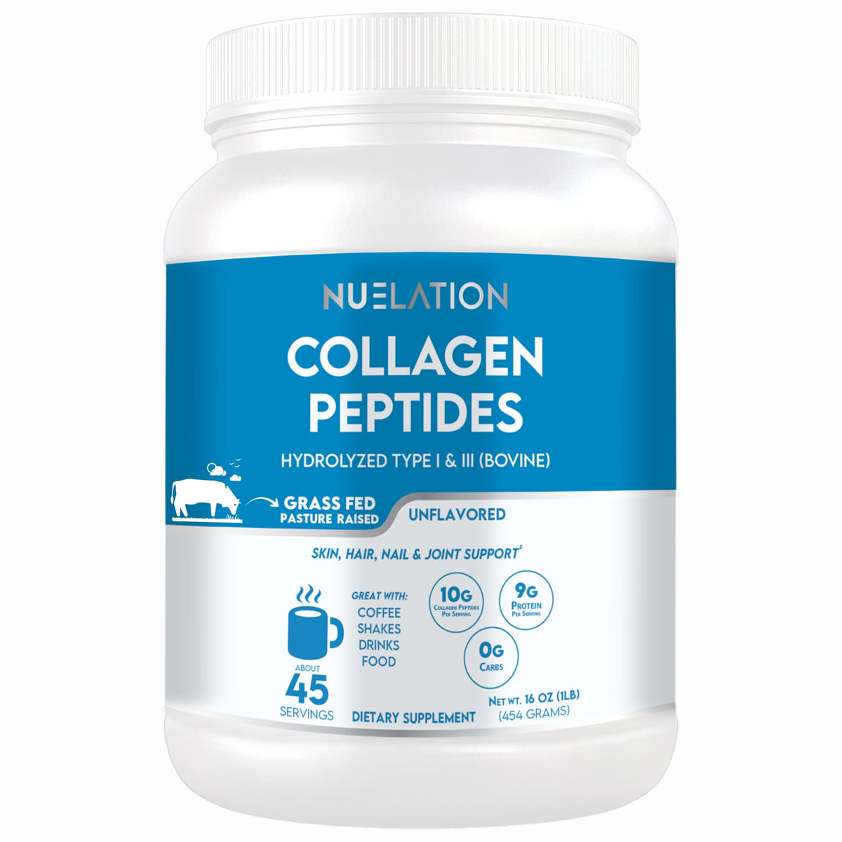 Grass Fed Hydrolyzed Bovine Collagen Peptides Powder 1LB Unflavored C650928