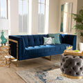 Navy Blue Velvet Button Tufted Gold Sofa A9768