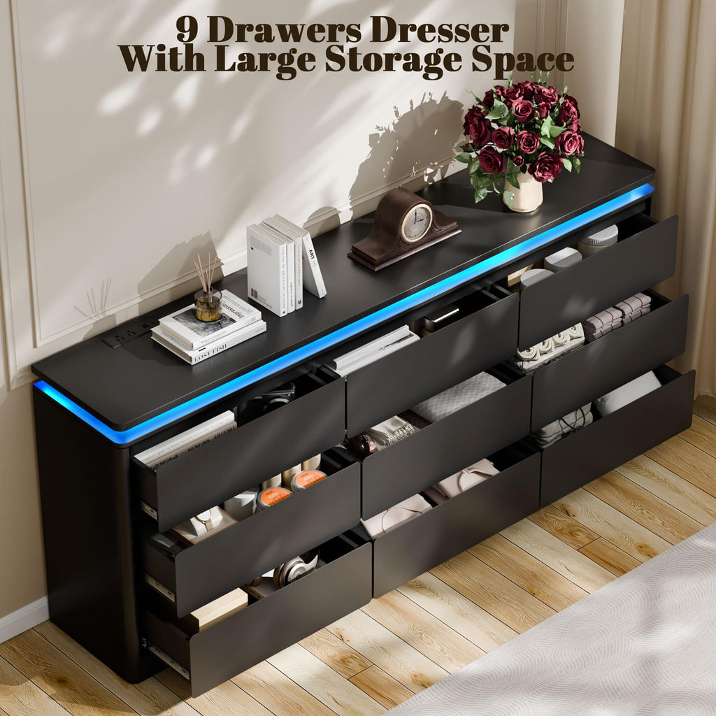 Black 9 Drawer Dresser with LED Lights R109