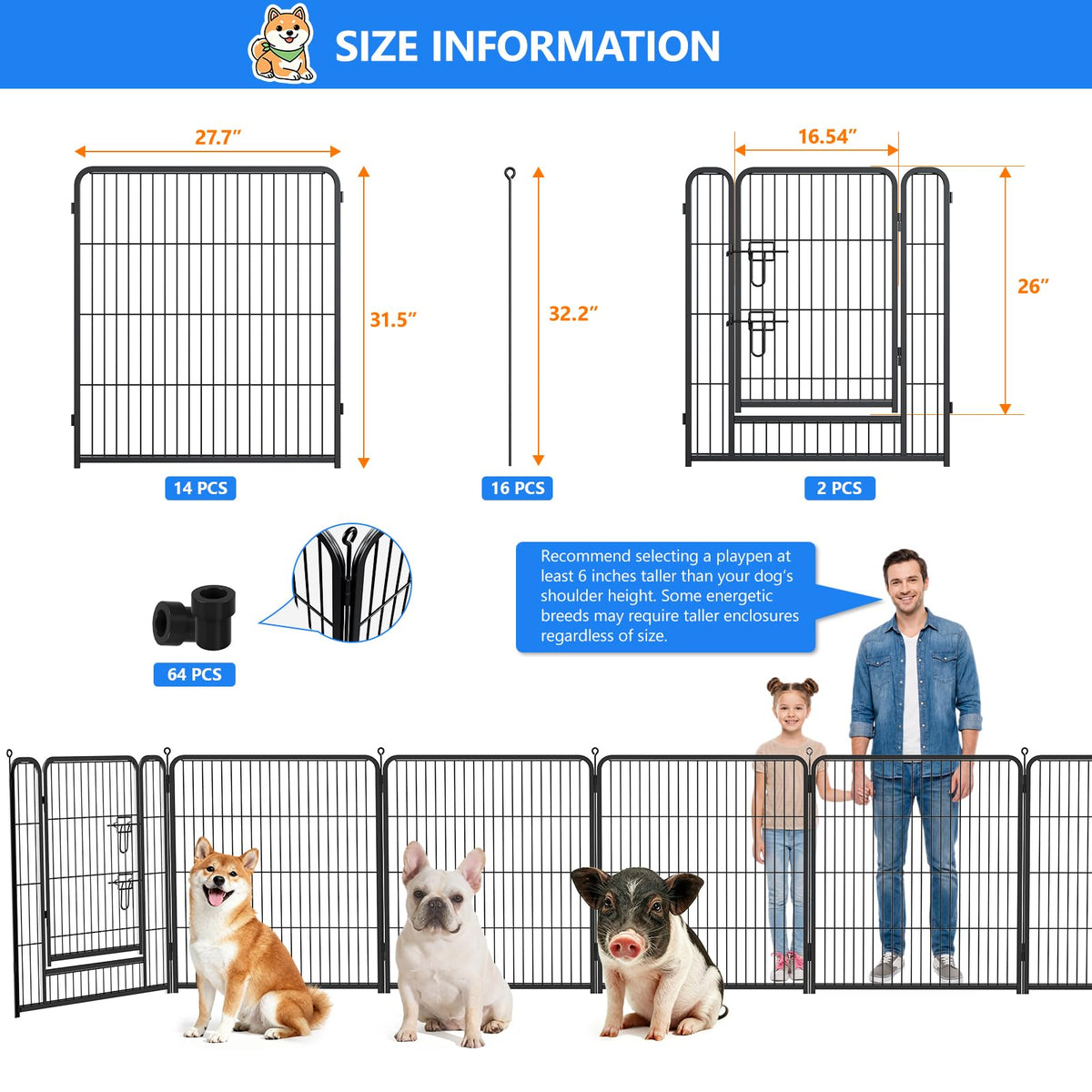 32 Inch 16 Panels Foldable Dog Playpen Y805274