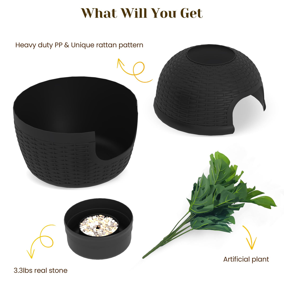 Black Large Cat Litter Box with Faux Plant K944908