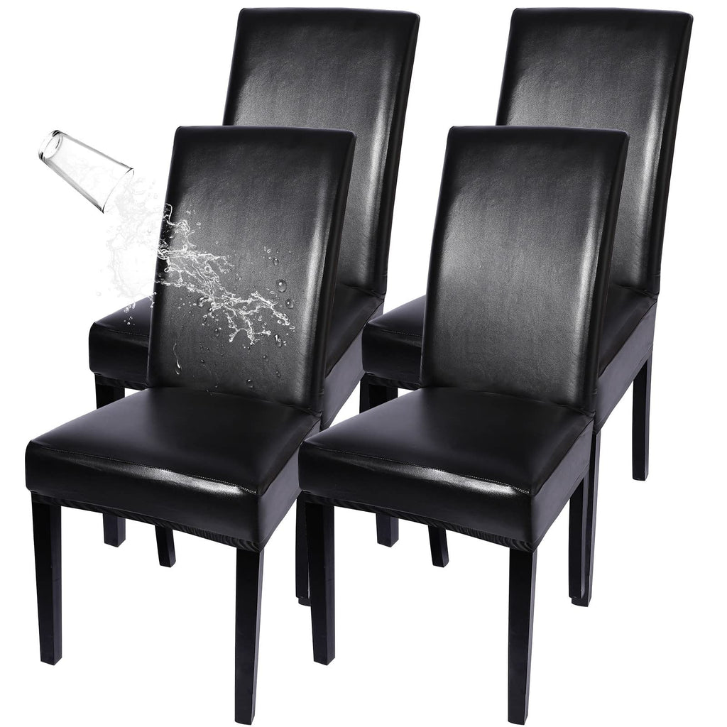 Waterproof PU Leather Dining Chair Covers Set of 4 Black W924