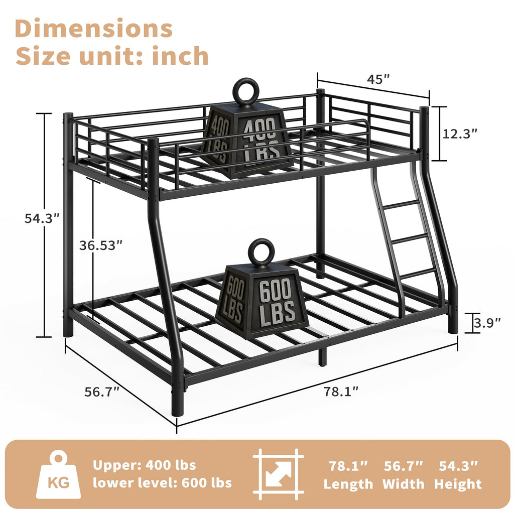 Twin Over Full Metal Bunk Bed with Guardrail and Ladder V832