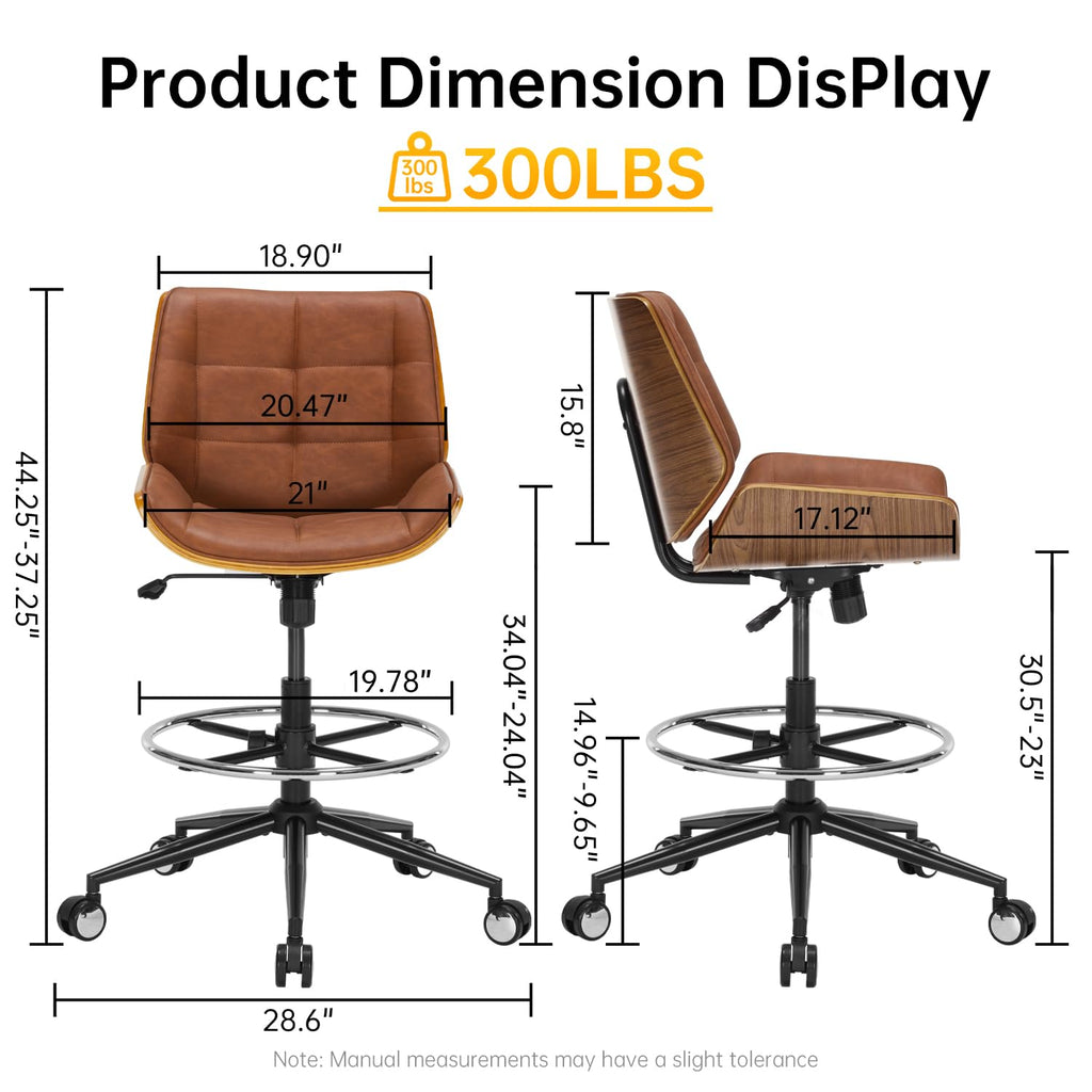 Brown Ergonomic Drafting Office Chair with Adjustable Height and Footrest Ring R8585