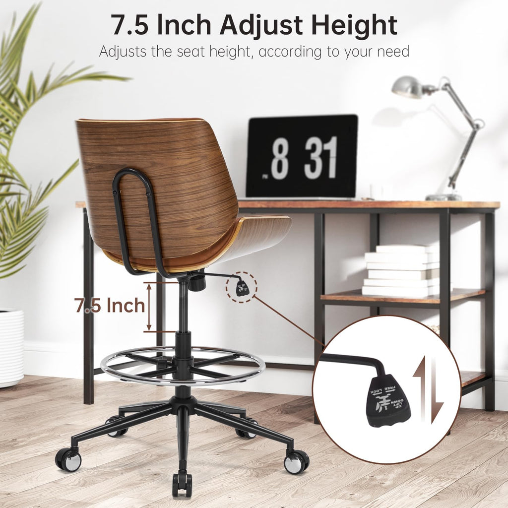 Brown Ergonomic Drafting Office Chair with Adjustable Height and Footrest Ring R8585