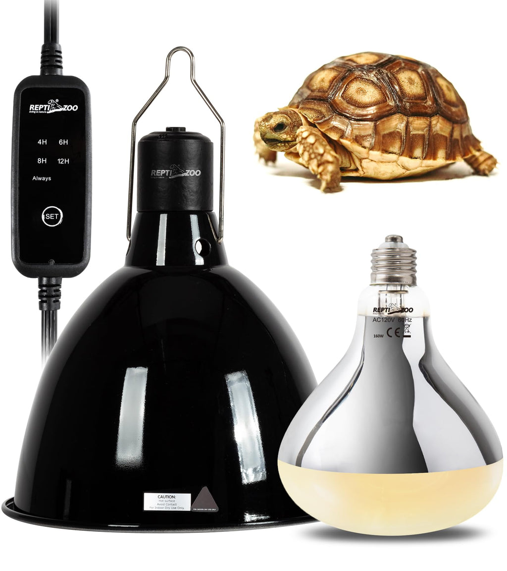 160W Reptile Heat Lamp UVA UVB Bulbs with 8.5 Inch Light Fixture D5576