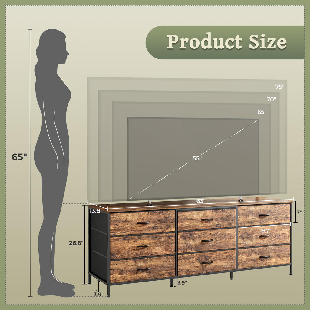 63 Inch 9 Fabric Drawer Dresser G9415