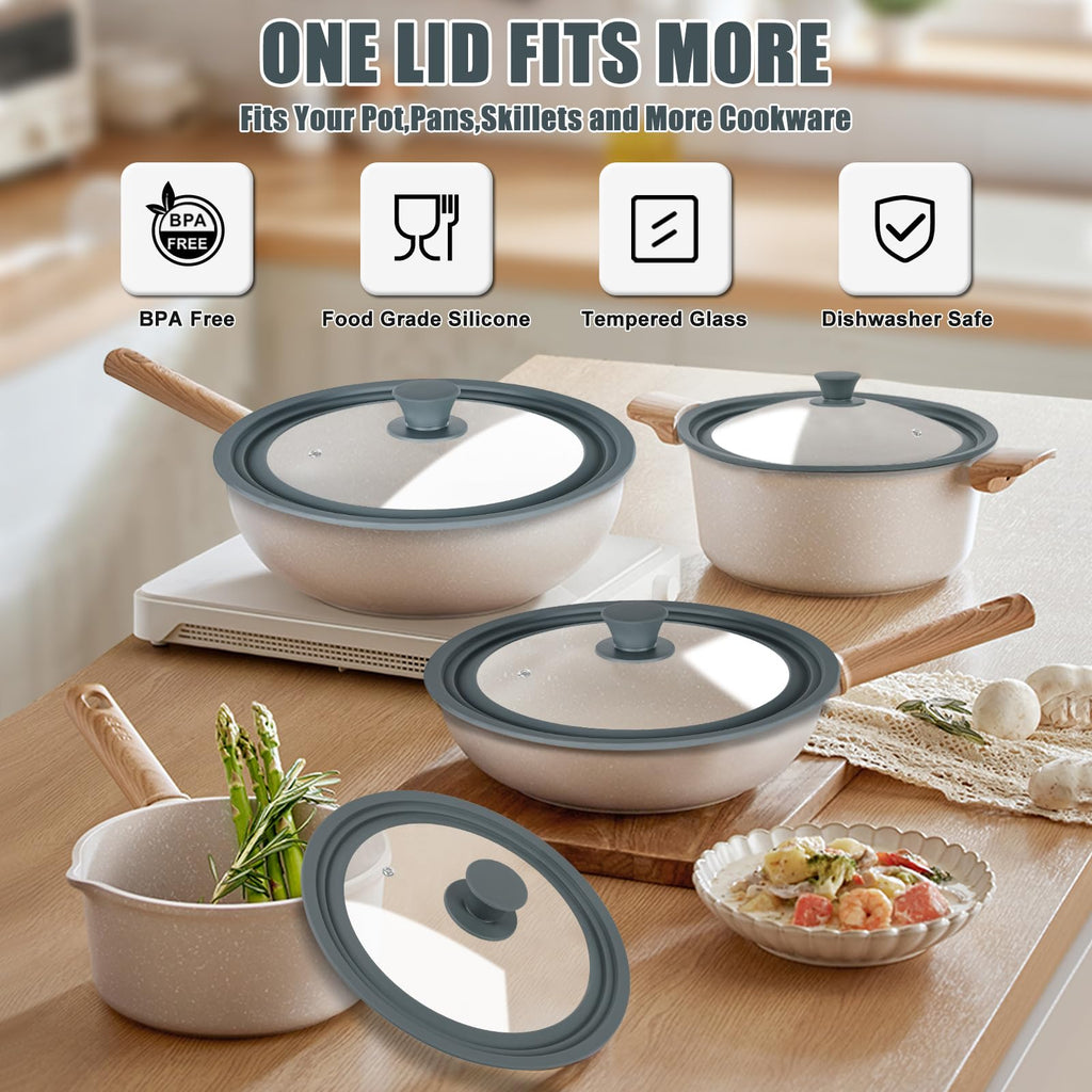 2 Pack Silicone Tempered Glass Universal Lid for Pots Pans and Skillets E171