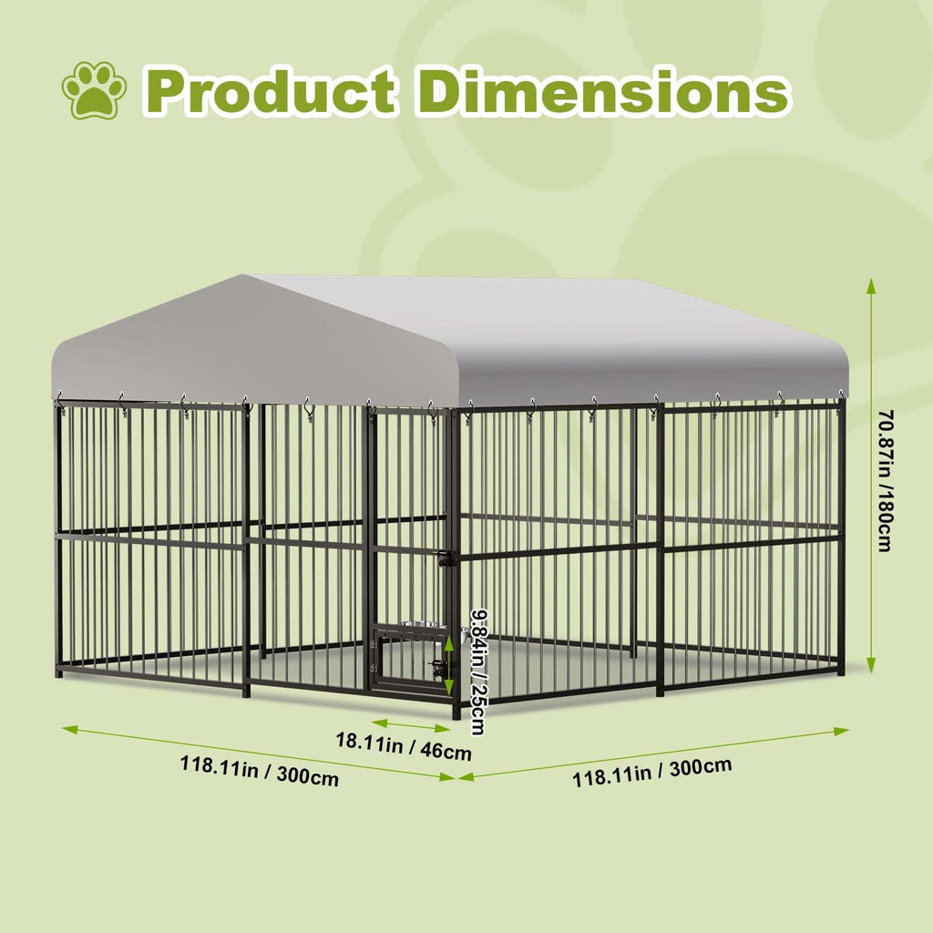 10 x 10FT Heavy Duty Metal Outdoor Dog Kennel with Roof K821