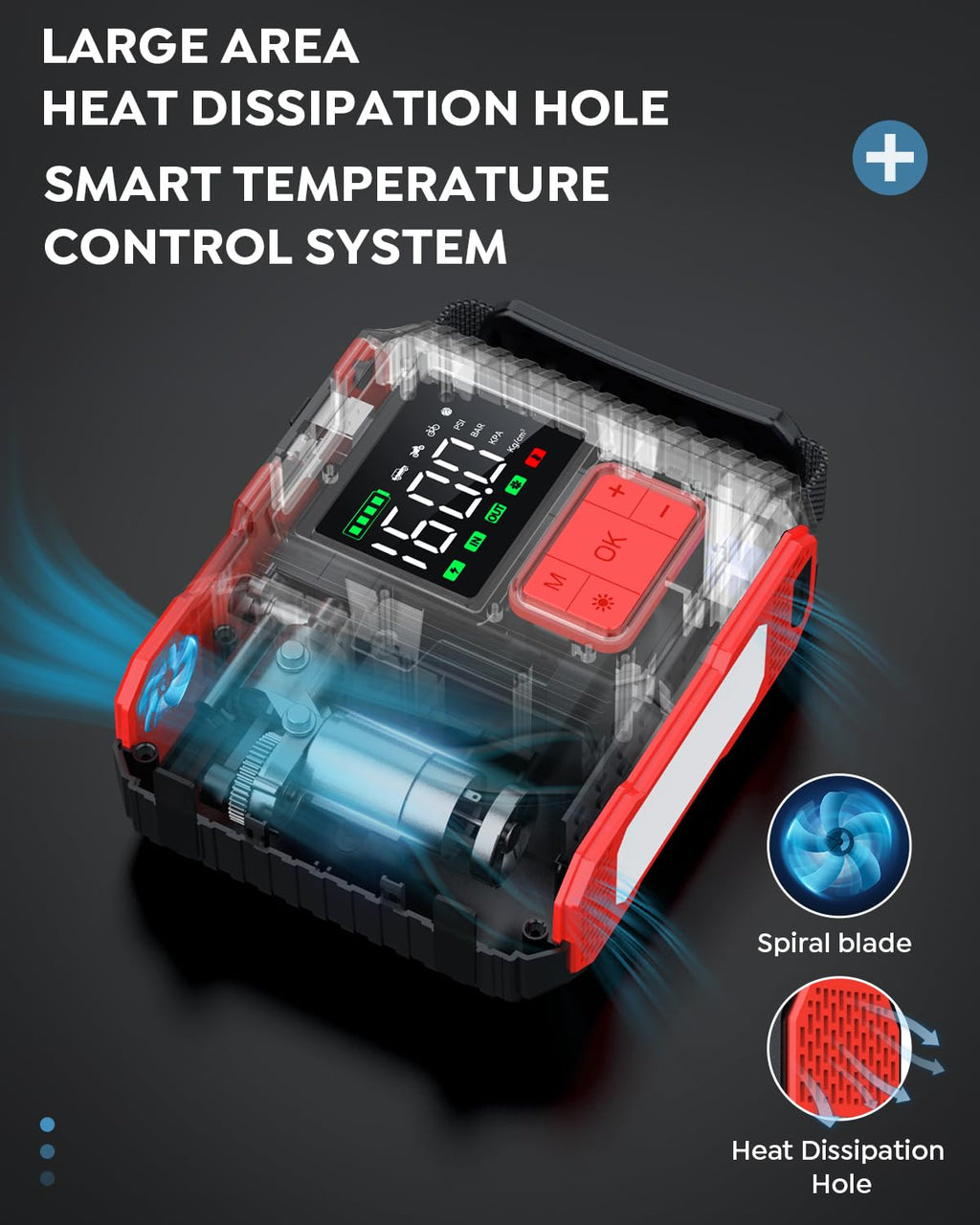 Car Jump Starter with Air Compressor 9000A Peak 26800mah 160PSI 12V F522