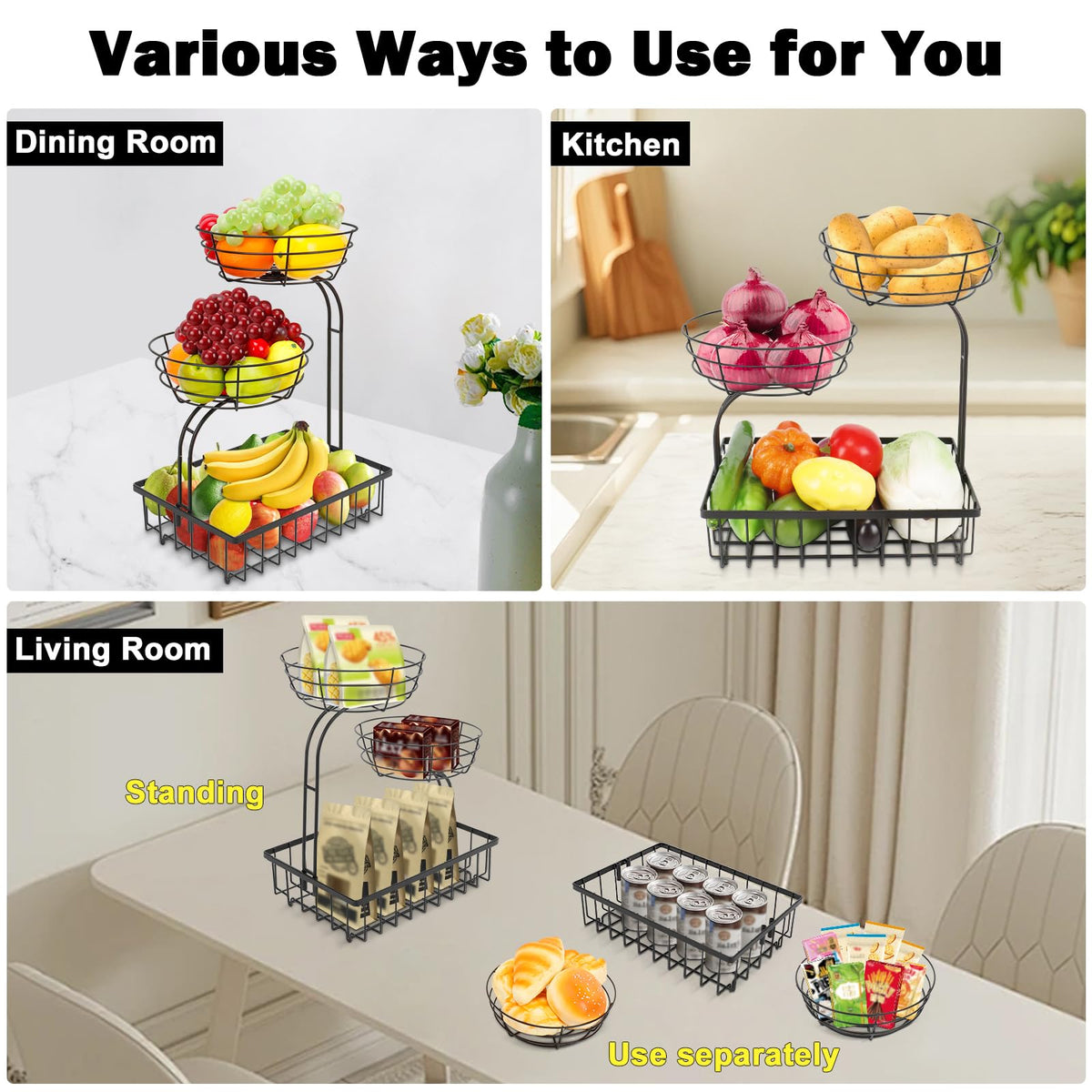 3 Tier Metal Fruit Vegetable Basket T313189