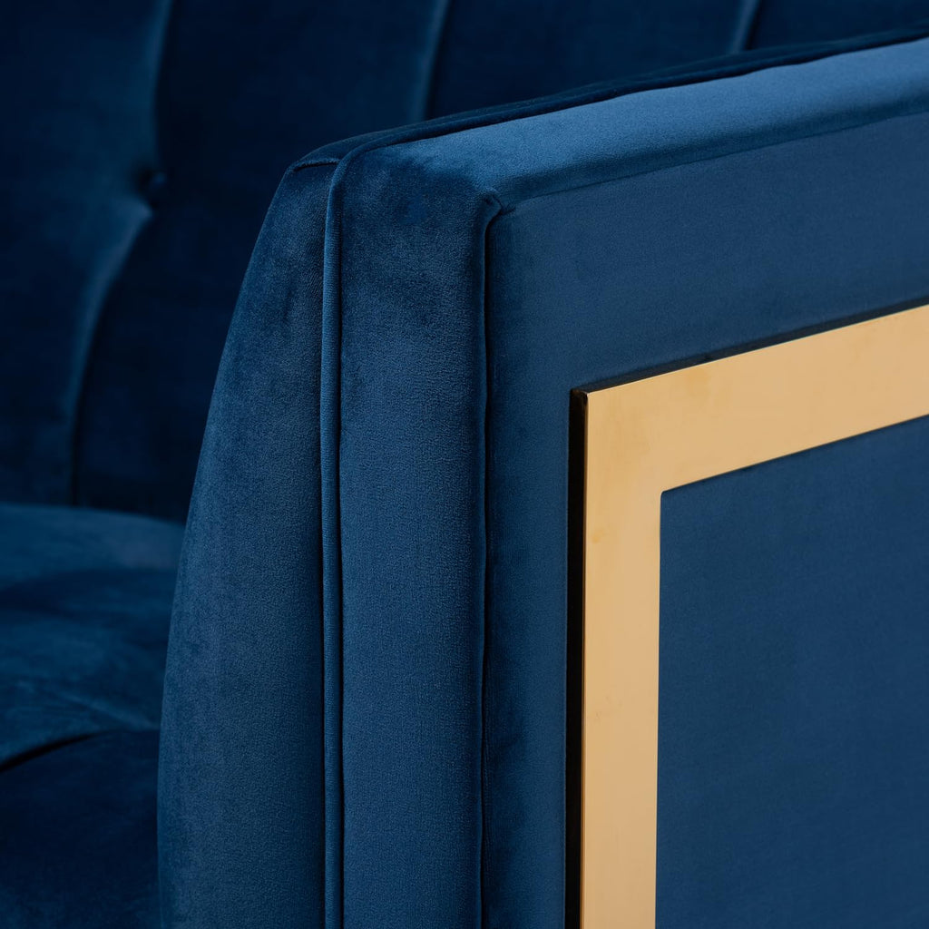 Navy Blue Velvet Button Tufted Gold Sofa A9768