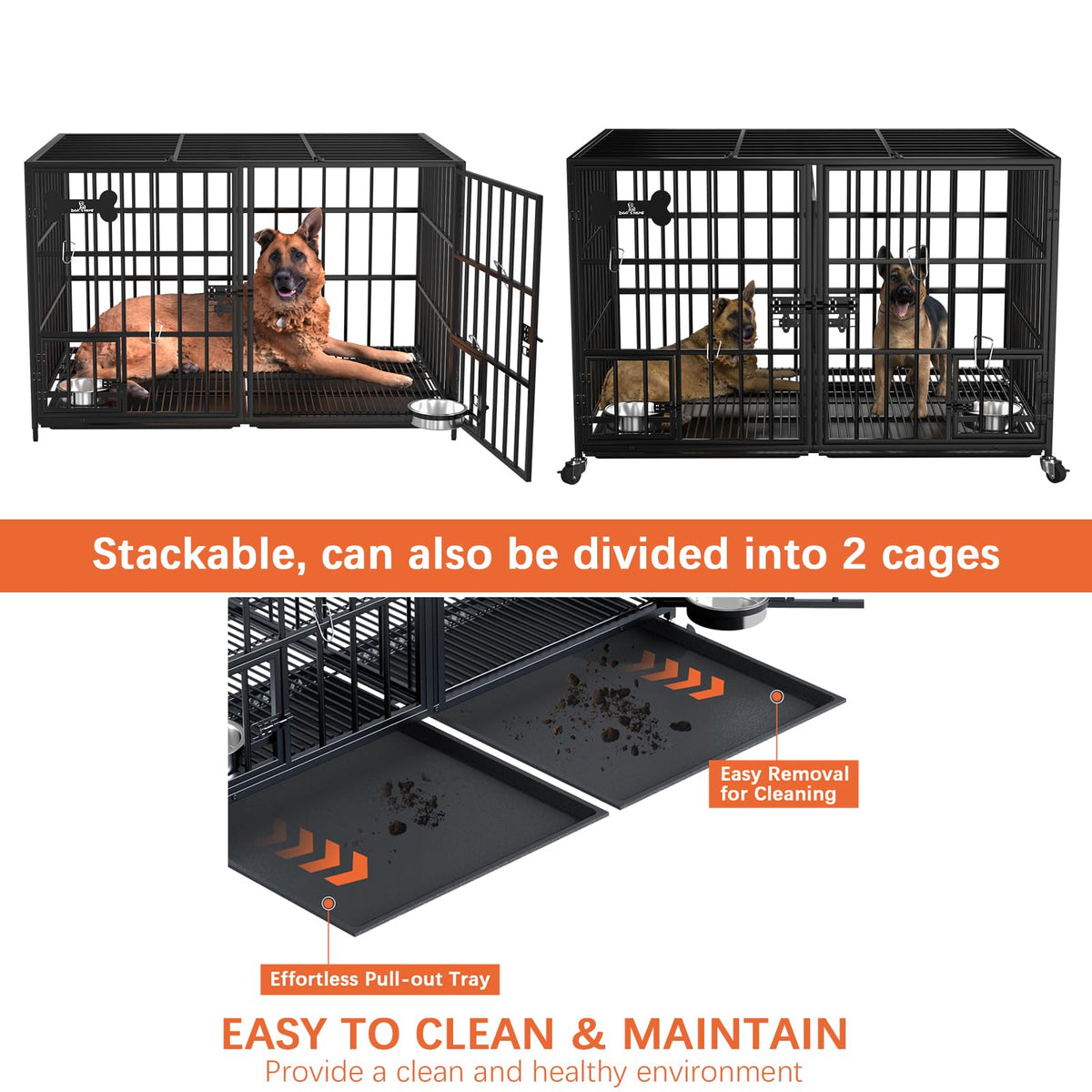 42" Stackable Heavy Duty Metal Dog Crate with Divider Z439
