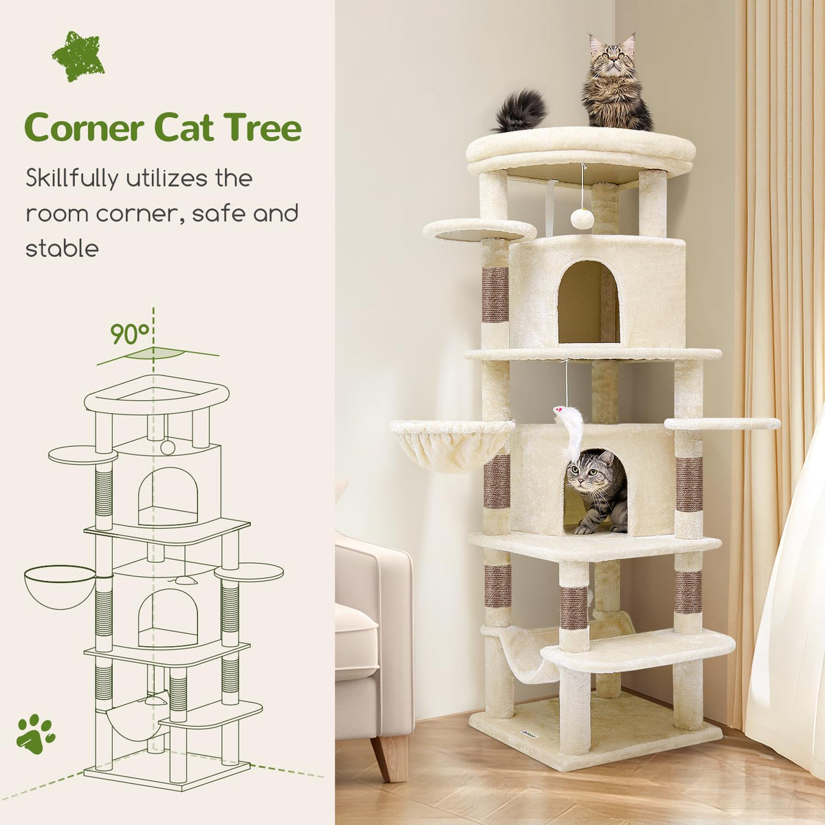 Beige 66inch Corner Cat Tree Tower B23217