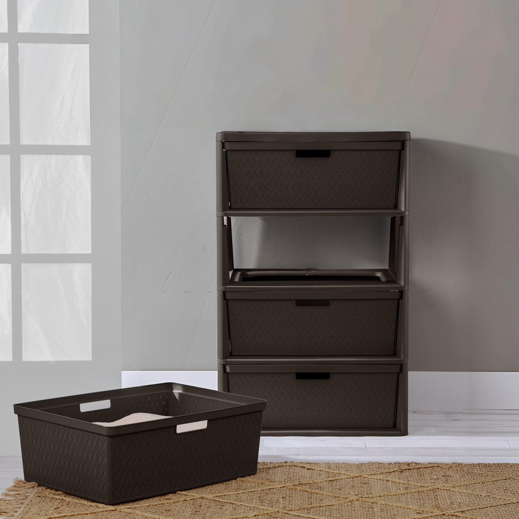 Brown 4 Drawer Plastic Storage Tower B333