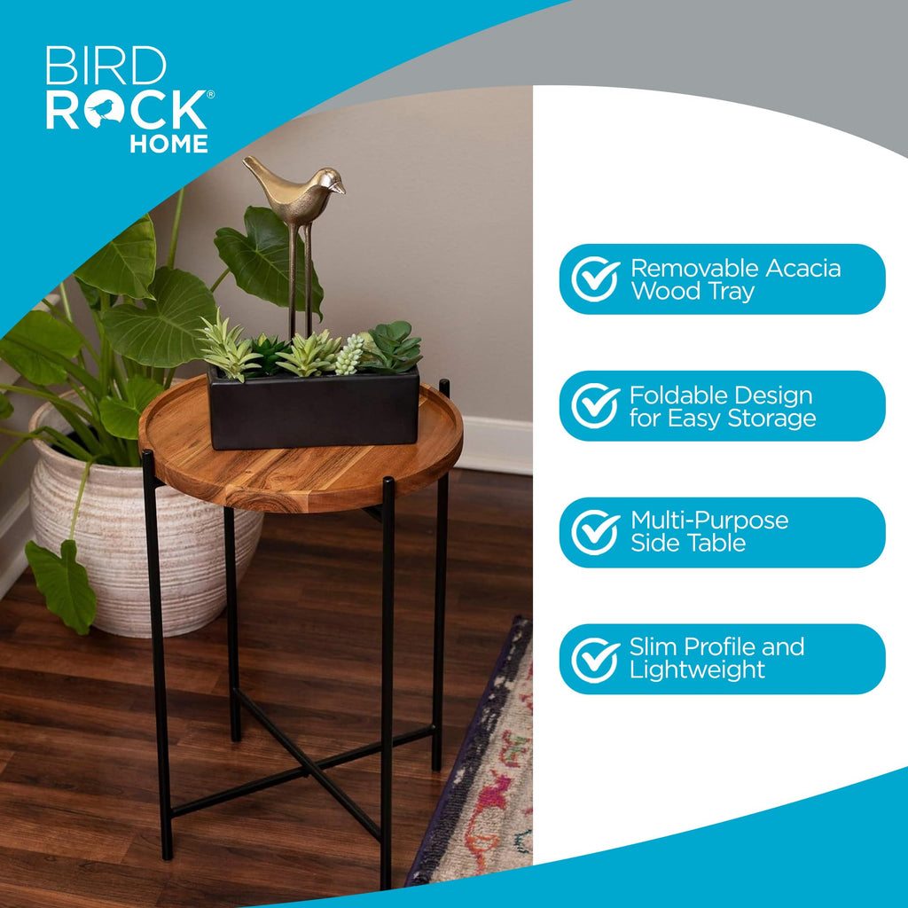 Folding Side Table with Removable Wood Tray Top P22364