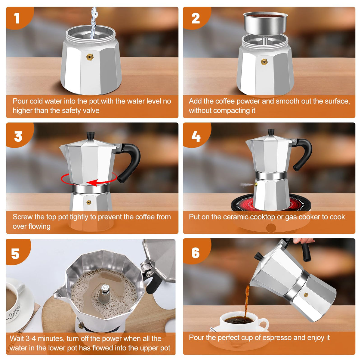1-2 Cup Aluminum Stovetop Moka Pot Espresso Maker Y7300
