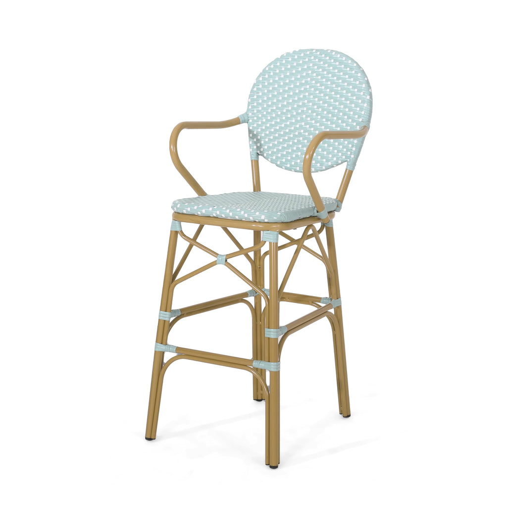Teal Bamboo Print Wicker Aluminum Bar Stools Set of 2 I690