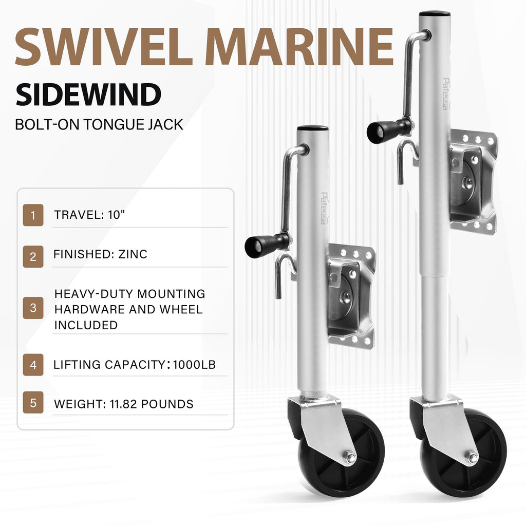 Heavy Duty Trailer Jack 1000lb 10" Sidewind Swivel with Wheel J33942