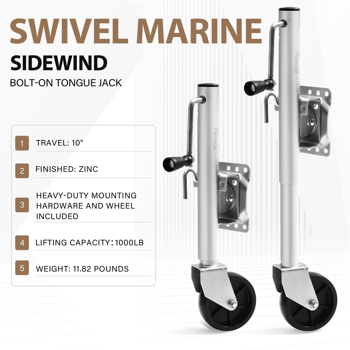 Heavy Duty Trailer Jack 1000lb 10" Sidewind Swivel with Wheel J33942